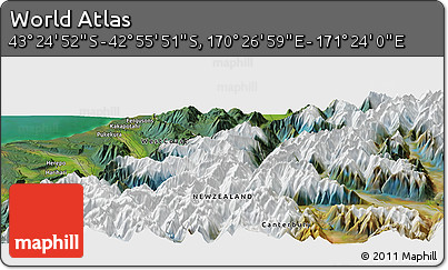 Satellite Panoramic Map of the Area around 43° 10' 22" S, 170° 55' 30" E