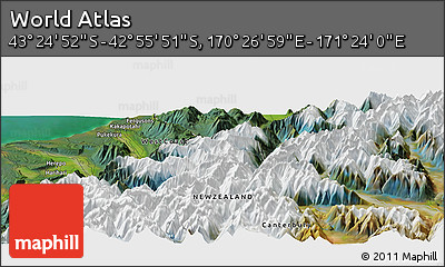 Satellite Panoramic Map of the Area around 43° 10' 22" S, 170° 55' 30" E