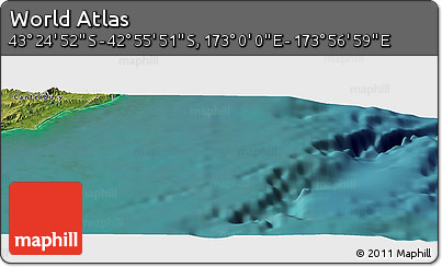 Satellite Panoramic Map of the Area around 43° 10' 22" S, 173° 28' 29" E