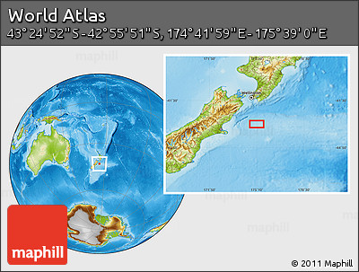 Physical Location Map of the Area around 43° 10' 22" S, 175° 10' 30" E