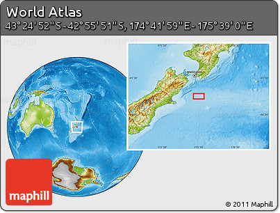 Physical Location Map of the Area around 43° 10' 22" S, 175° 10' 30" E