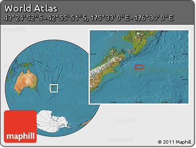 Satellite Location Map of the Area around 43° 10' 22" S, 176° 1' 30" E