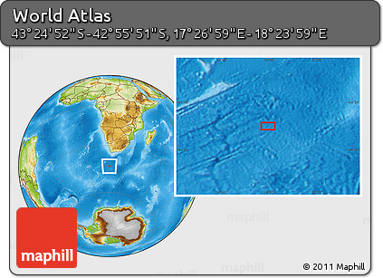 Physical Location Map of the Area around 43° 10' 22" S, 17° 55' 29" E