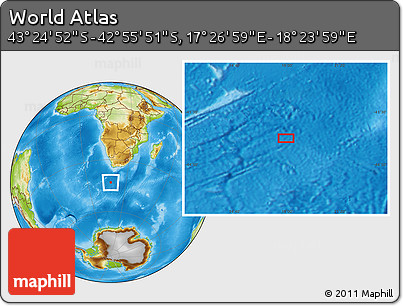 Physical Location Map of the Area around 43° 10' 22" S, 17° 55' 29" E