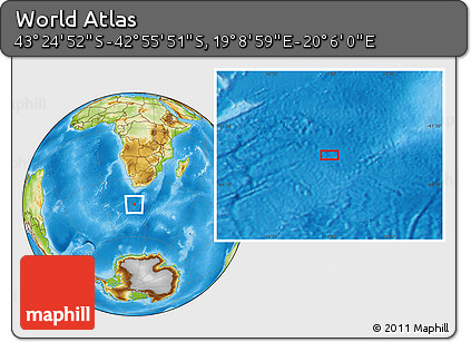 Physical Location Map of the Area around 43° 10' 22" S, 19° 37' 30" E