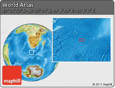 Physical Location Map of the Area around 43° 10' 22" S, 19° 37' 30" E