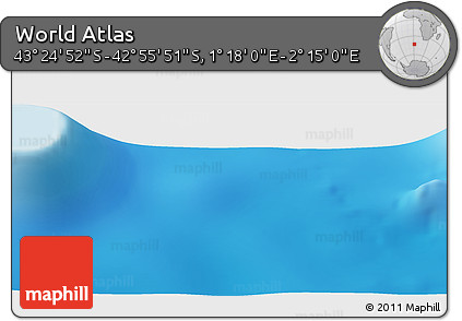 Physical Panoramic Map of the Area around 43° 10' 22" S, 1° 46' 29" E