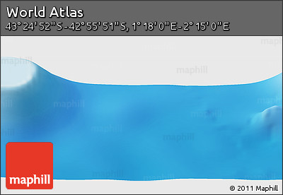 Physical Panoramic Map of the Area around 43° 10' 22" S, 1° 46' 29" E