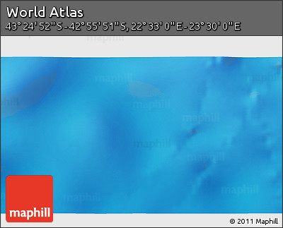Shaded Relief 3D Map of the Area around 43° 10' 22" S, 23° 1' 29" E