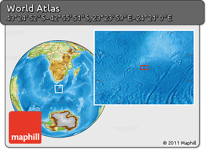 Physical Location Map of the Area around 43° 10' 22" S, 23° 52' 30" E