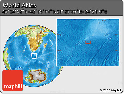 Physical Location Map of the Area around 43° 10' 22" S, 23° 52' 30" E