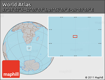 Gray Location Map of the Area around 43° 10' 22" S, 26° 25' 29" E
