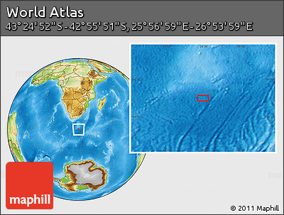 Physical Location Map of the Area around 43° 10' 22" S, 26° 25' 29" E