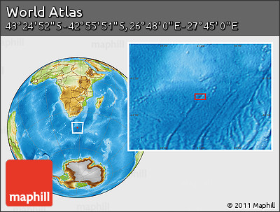 Physical Location Map of the Area around 43° 10' 22" S, 27° 16' 29" E