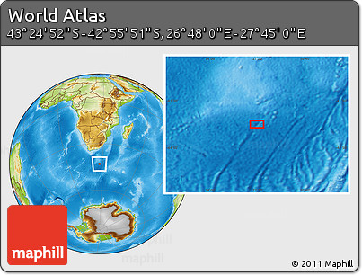 Physical Location Map of the Area around 43° 10' 22" S, 27° 16' 29" E