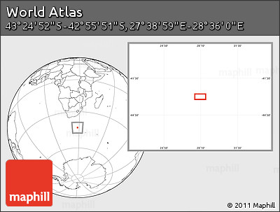 Blank Location Map of the Area around 43° 10' 22" S, 28° 7' 30" E