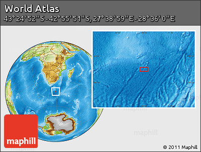 Physical Location Map of the Area around 43° 10' 22" S, 28° 7' 30" E