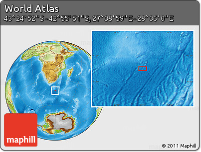 Physical Location Map of the Area around 43° 10' 22" S, 28° 7' 30" E