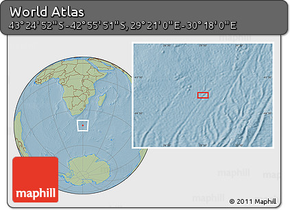 Savanna Style Location Map of the Area around 43° 10' 22" S, 29° 49' 30" E, hill shading