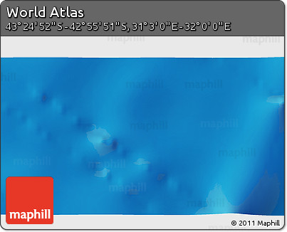 Physical 3D Map of the Area around 43° 10' 22" S, 31° 31' 29" E
