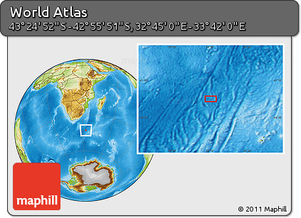Physical Location Map of the Area around 43° 10' 22" S, 33° 13' 30" E
