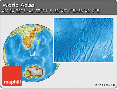 Physical Location Map of the Area around 43° 10' 22" S, 33° 13' 30" E