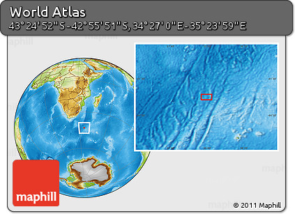 Physical Location Map of the Area around 43° 10' 22" S, 34° 55' 29" E