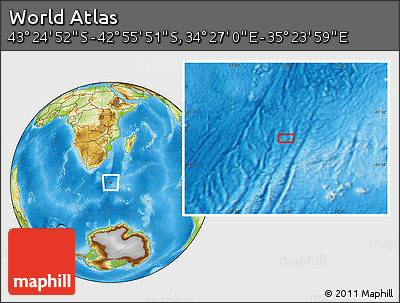 Physical Location Map of the Area around 43° 10' 22" S, 34° 55' 29" E