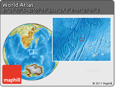 Physical Location Map of the Area around 43° 10' 22" S, 34° 55' 29" E