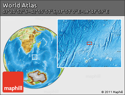 Physical Location Map of the Area around 43° 10' 22" S, 38° 19' 30" E