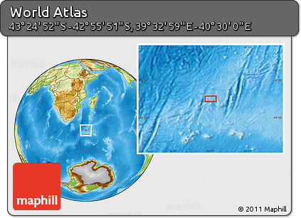 Physical Location Map of the Area around 43° 10' 22" S, 40° 1' 29" E