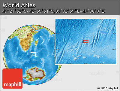 Physical Location Map of the Area around 43° 10' 22" S, 40° 1' 29" E
