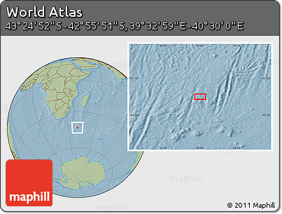 Savanna Style Location Map of the Area around 43° 10' 22" S, 40° 1' 29" E, hill shading