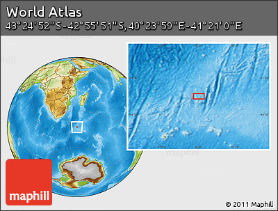 Physical Location Map of the Area around 43° 10' 22" S, 40° 52' 30" E