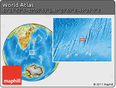 Physical Location Map of the Area around 43° 10' 22" S, 40° 52' 30" E