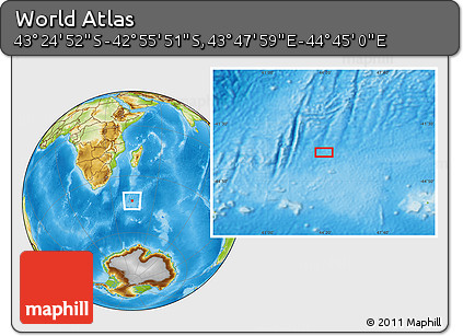 Physical Location Map of the Area around 43° 10' 22" S, 44° 16' 29" E