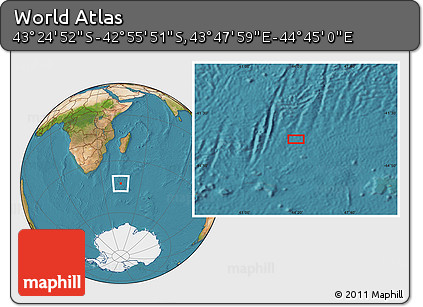Satellite Location Map of the Area around 43° 10' 22" S, 44° 16' 29" E