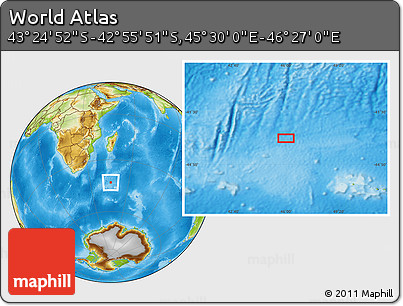 Physical Location Map of the Area around 43° 10' 22" S, 45° 58' 30" E