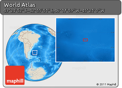 Shaded Relief Location Map of the Area around 43° 10' 22" S, 45° 49' 30" W