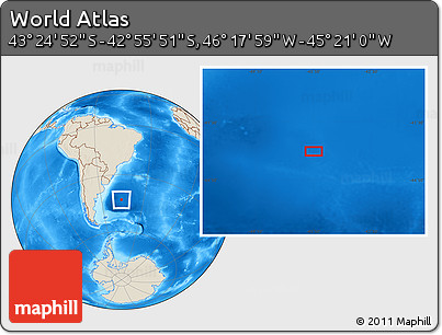 Shaded Relief Location Map of the Area around 43° 10' 22" S, 45° 49' 30" W