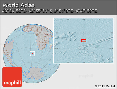 Gray Location Map of the Area around 43° 10' 22" S, 4° 19' 30" E, hill shading