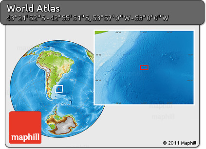 Physical Location Map of the Area around 43° 10' 22" S, 53° 28' 30" W