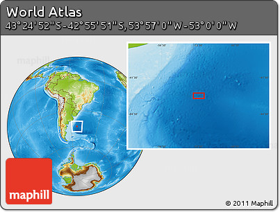 Physical Location Map of the Area around 43° 10' 22" S, 53° 28' 30" W