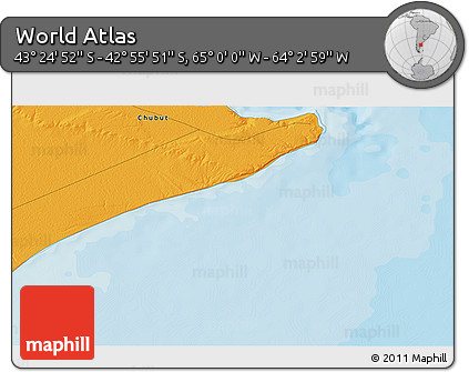 Political 3D Map of the Area around 43° 10' 22" S, 64° 31' 30" W