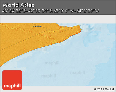 Political 3D Map of the Area around 43° 10' 22" S, 64° 31' 30" W