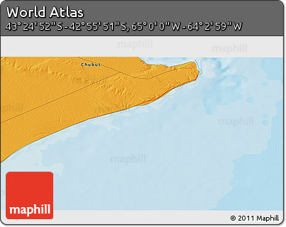 Political 3D Map of the Area around 43° 10' 22" S, 64° 31' 30" W