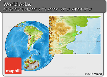 Physical Location Map of the Area around 43° 10' 22" S, 65° 22' 30" W