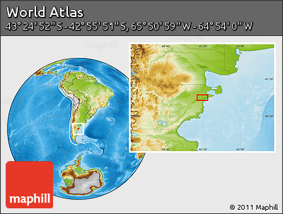 Physical Location Map of the Area around 43° 10' 22" S, 65° 22' 30" W