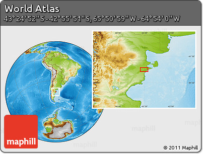Physical Location Map of the Area around 43° 10' 22" S, 65° 22' 30" W