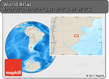 Shaded Relief Location Map of the Area around 43° 10' 22" S, 66° 13' 29" W